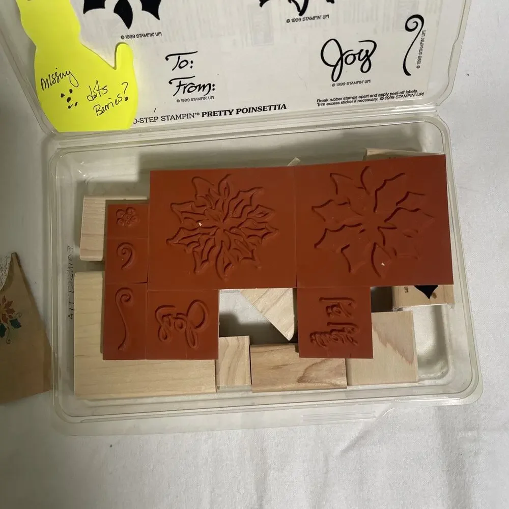 Stampin Up Stamps Pretty POINSETTIA Wood Mounted Christmas Most Still Unused